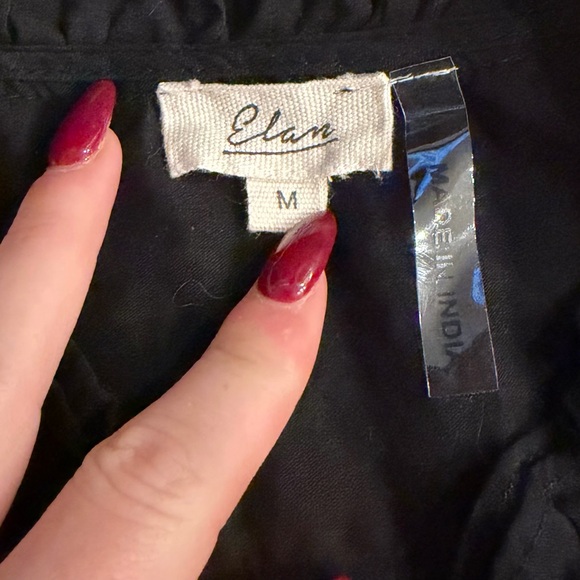 Elan Black Ruffle Dress Size Medium Cotton Tie Waist - Picture 5 of 6